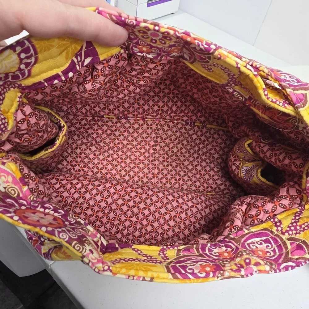 Vera Bradley Shoulder Bag Womens Yellow Pink Floral Quilted Cotton Purse Handbag - Picture 7 of 9